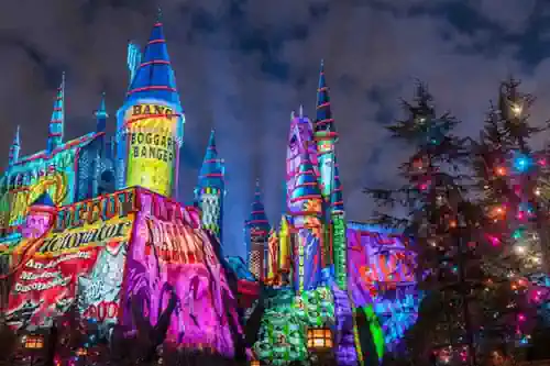 Castillo de Hogwarts iluminado Islands of Aventures Universal Orlando