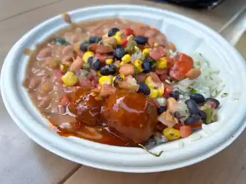 Arroz con albóndigas veganas Pecos bill tall tale, Magic kingdom, Orlando